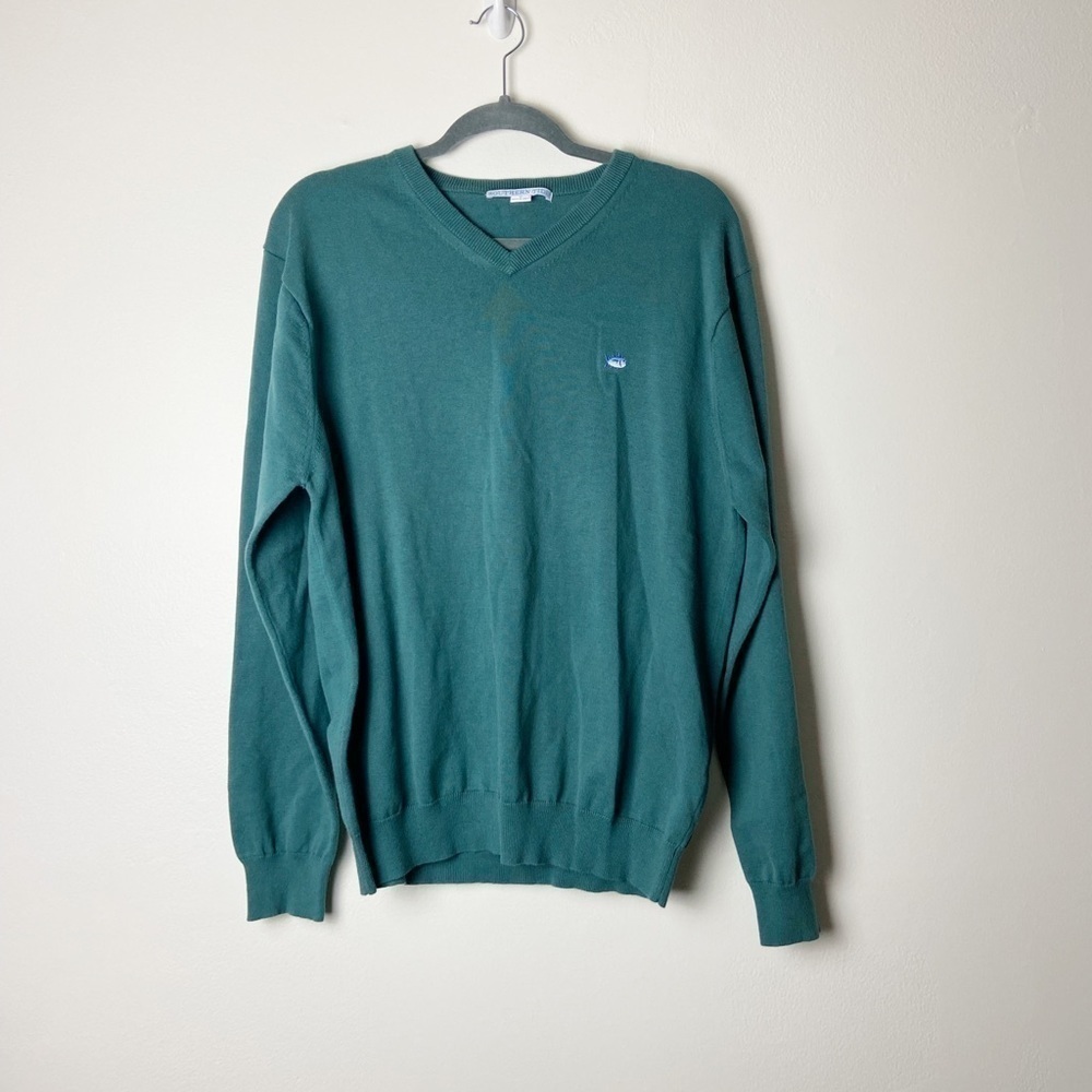 SOUTHERN TIDE • Men’s Cotton Green V Neck Pullover Sweater Size Medium